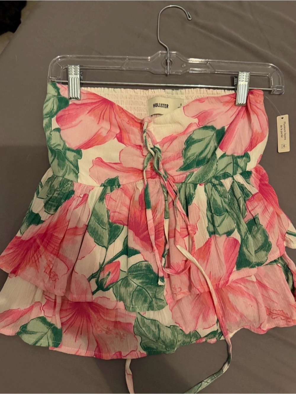 Hollister S Floral Strapless Tube Top Pink Tiered Ruffle Smocked NWT